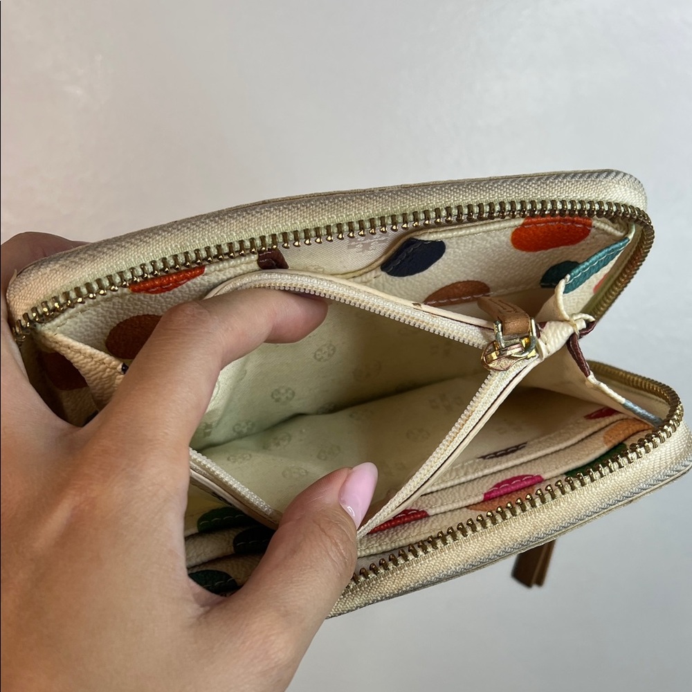 Tory Burch Cream Wallet with Multicolor Polka Dots sold - Picture 4 of 6